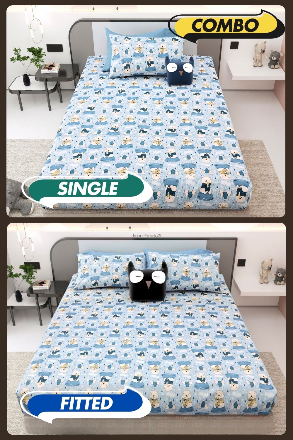 Artist of the Future Icy Blue Soft Cotton Kids Bed Sheet Combo of 2