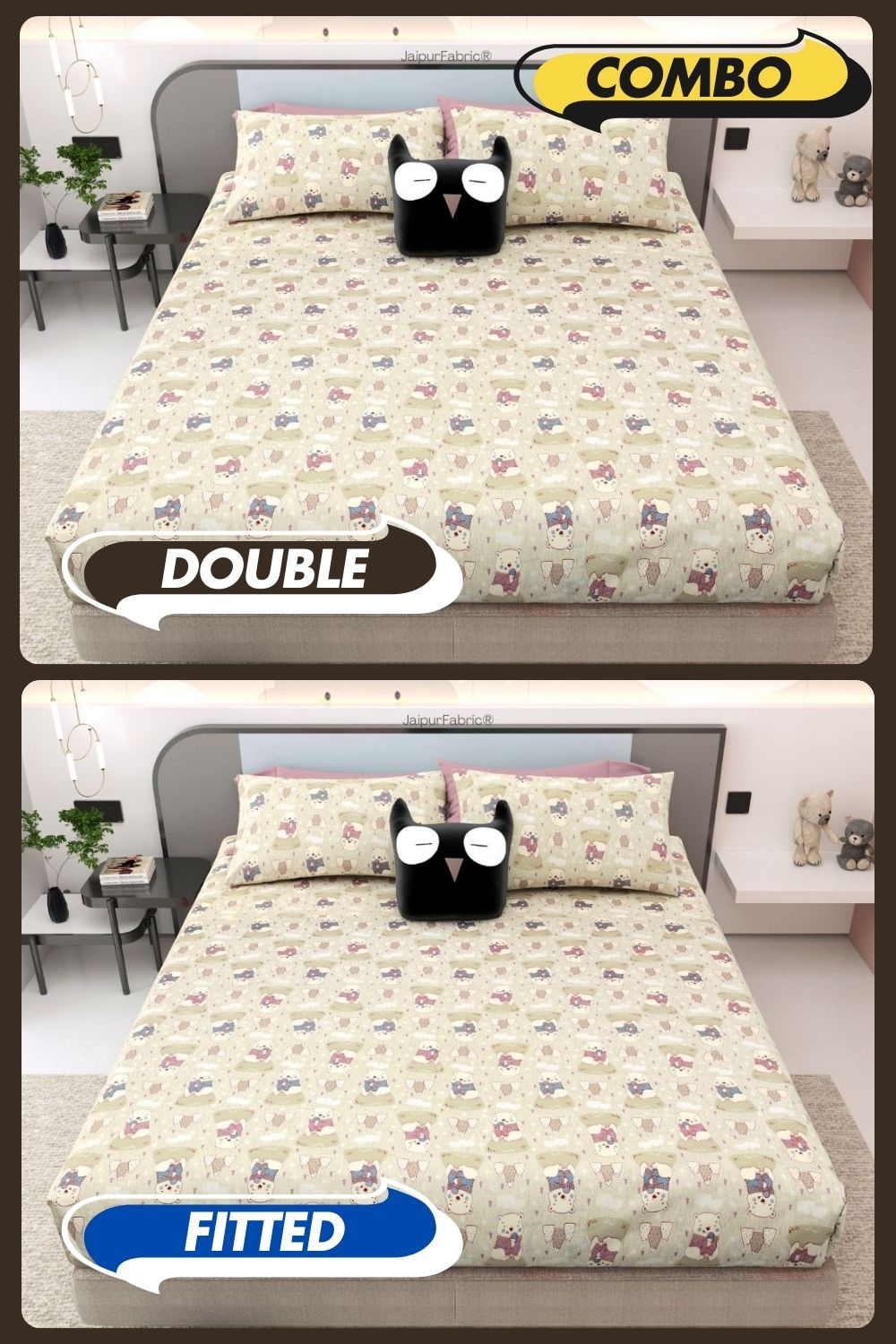 Artist of the Future Light Beige Soft Cotton Kids Bed Sheet Combo of 2