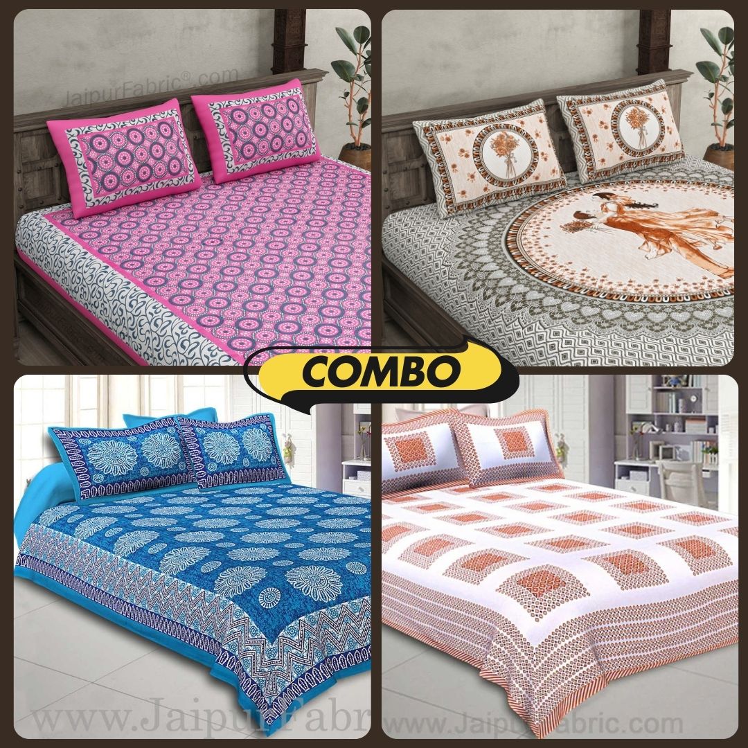 Cozy Comfort Cotton 4 Bedsheets + Pillow Covers for Double Beds