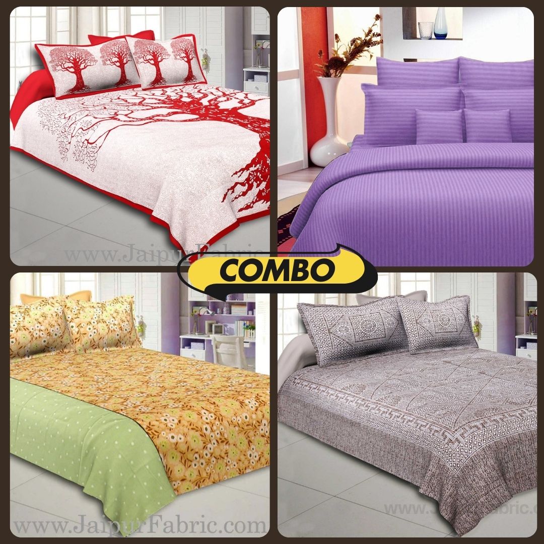 Majestic Multicolor Cotton 4 Bedsheets Set with Pillow Covers