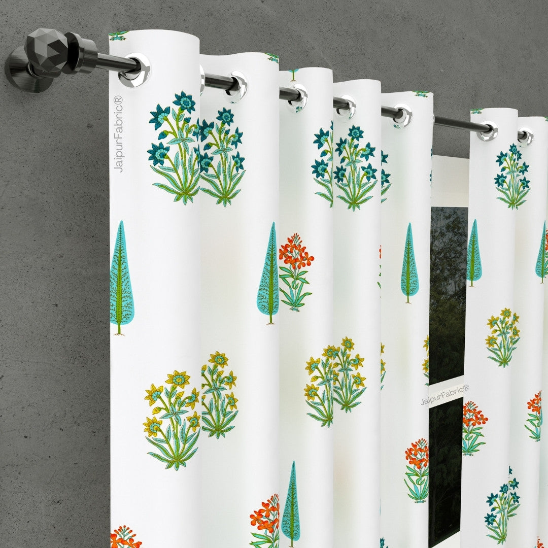 Jaipur Mela Hand Block Printed Sea Green Trees and Flowers Curtains