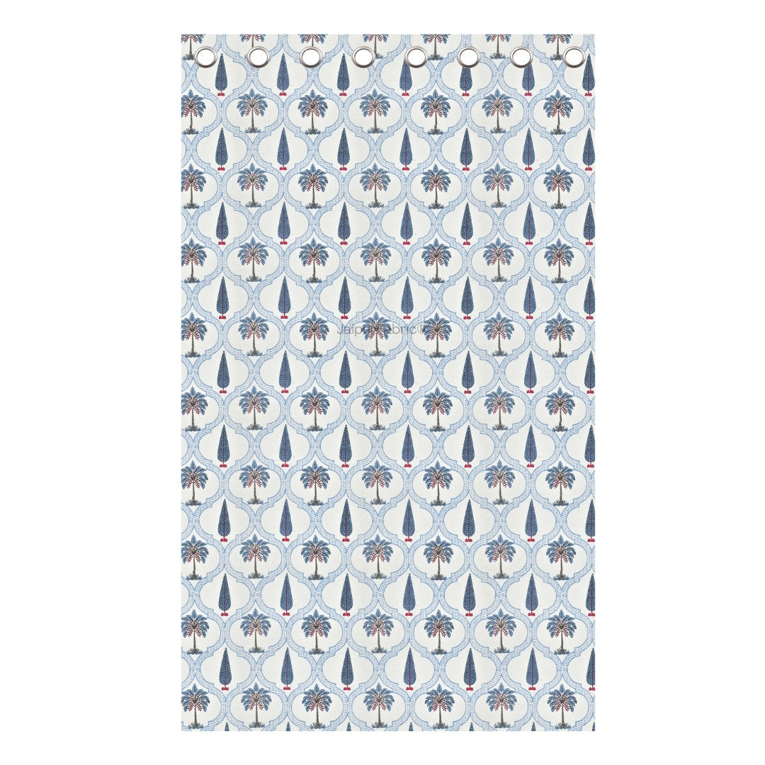 Jaipur Mela Hand Block Printed Blue Trees and Flowers Curtains