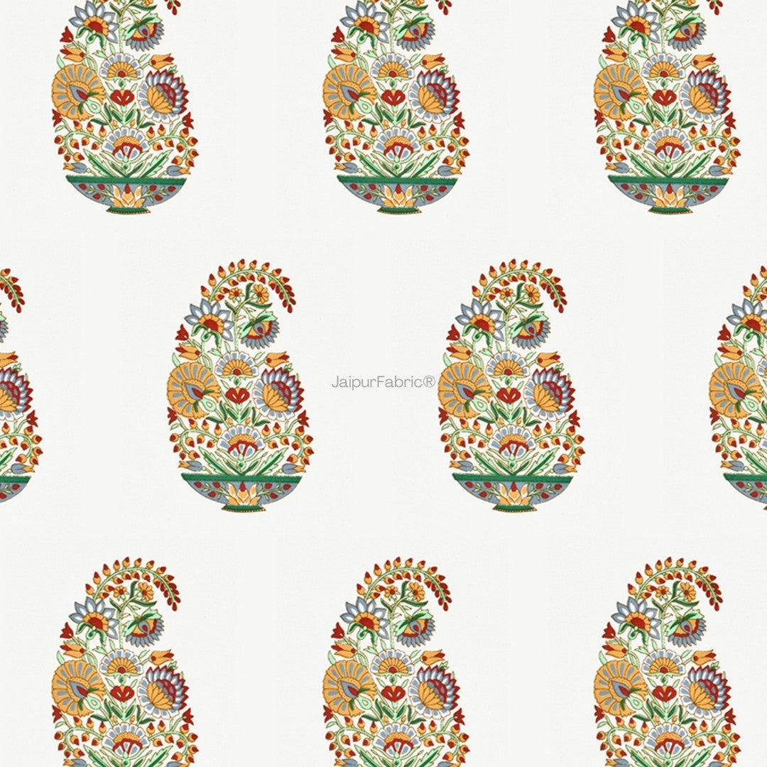 Hand Block Printed Curtains Floral Valley Bunai Pattern Indian Kairi Design Curtains