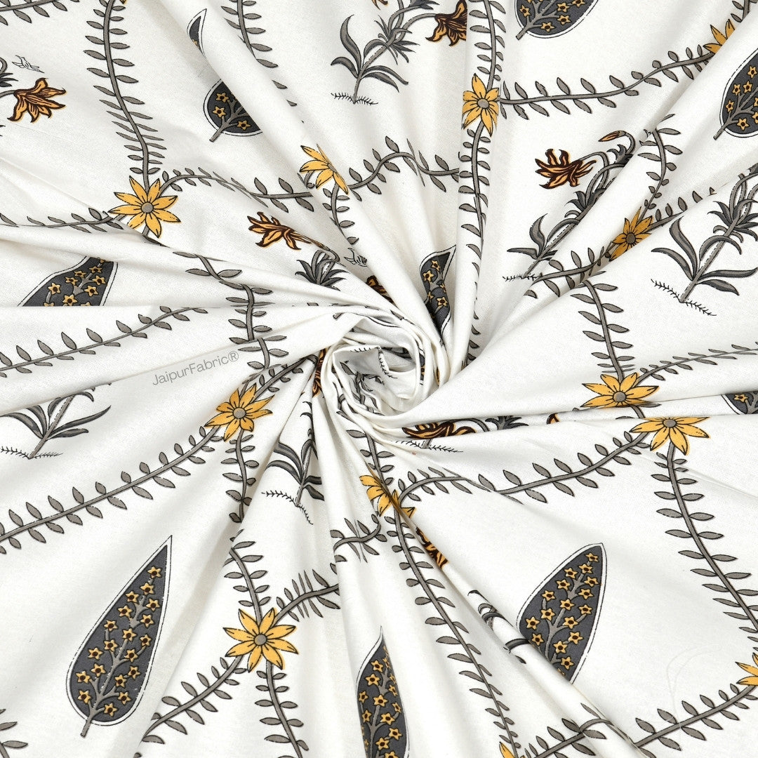 Beautiful Yellow & Grey Pookalam Floral Symphony Rihaa Handblock Printed Curtains