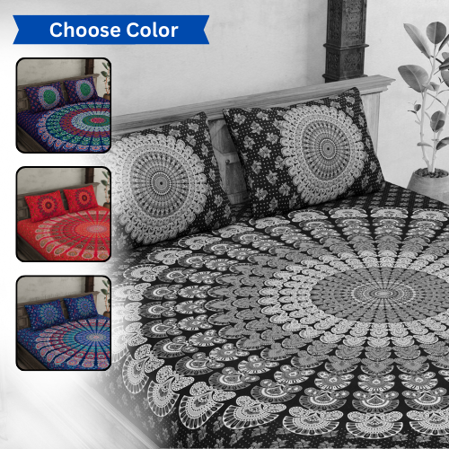 Mandala Tapestry Pure Cotton Double Bedsheet – A Touch of Tradition & Elegance- Pick Your Perfect Color