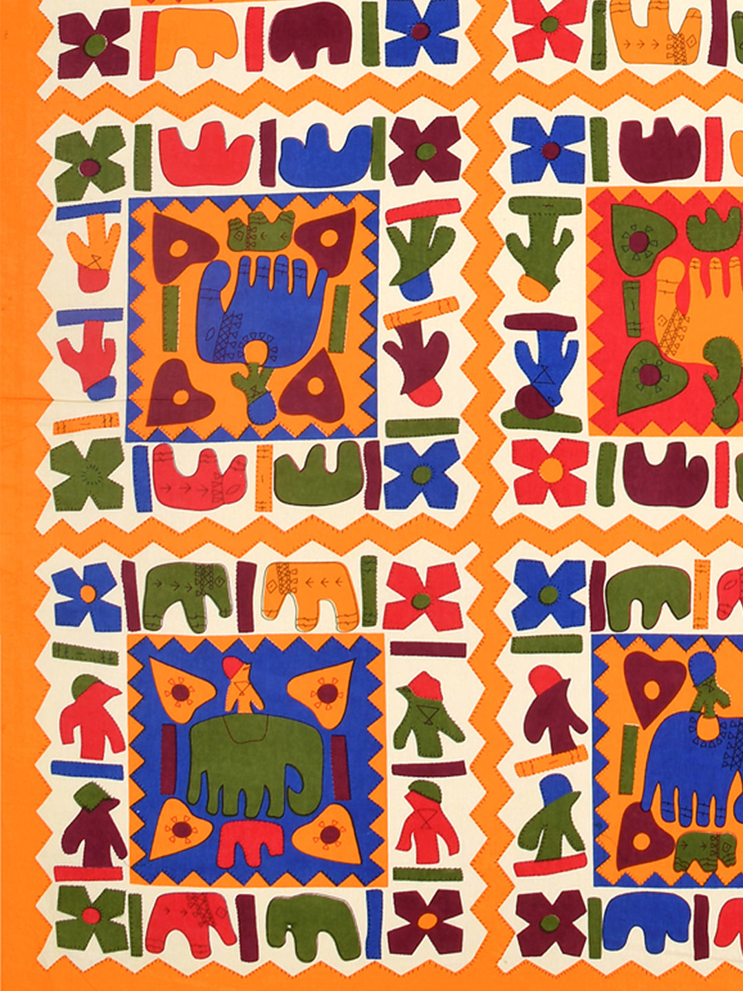 Yellow Border Elephant Pattern Screen Print Double Bed Sheet