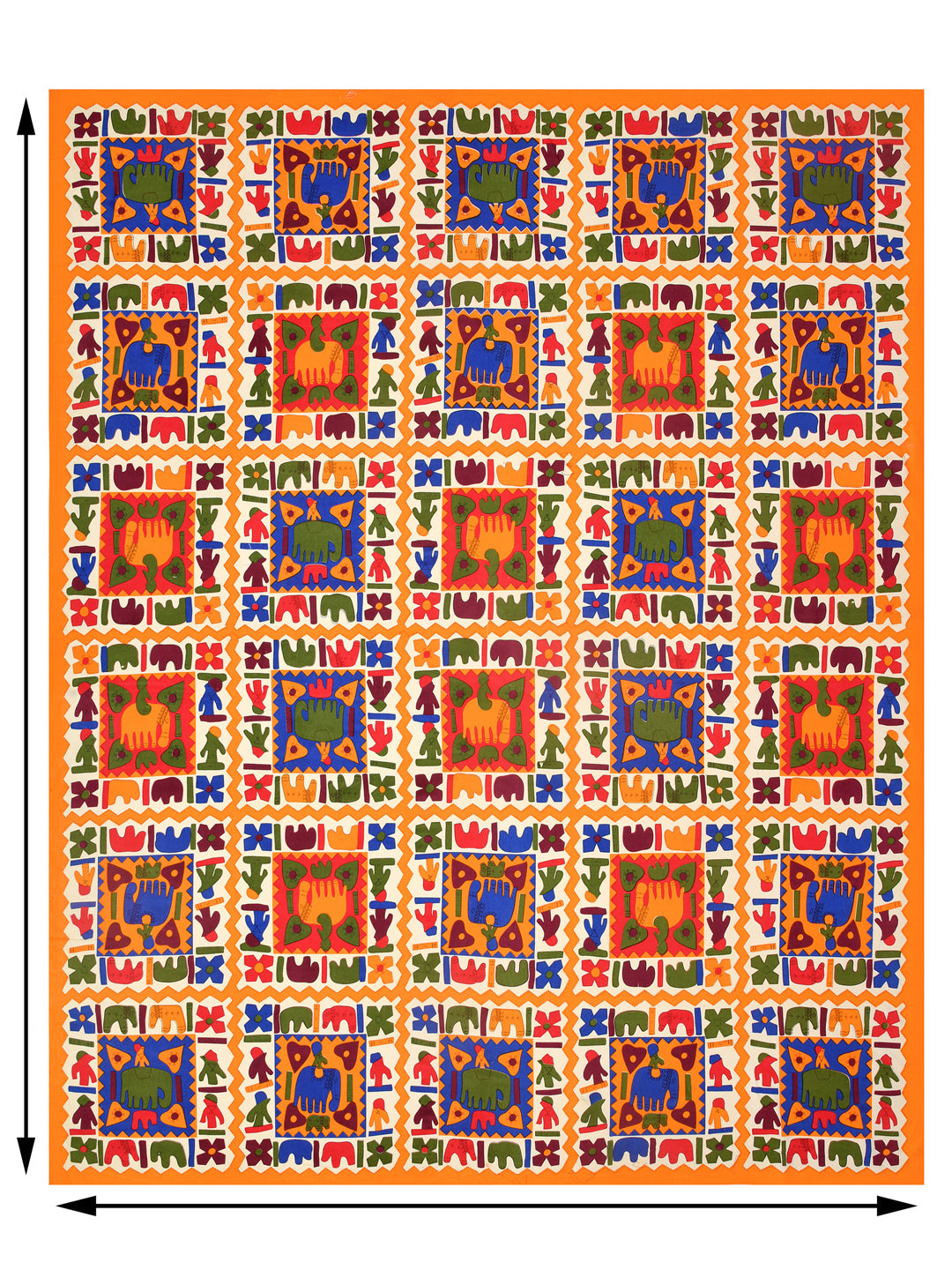 Yellow Border Elephant Pattern Screen Print Double Bed Sheet