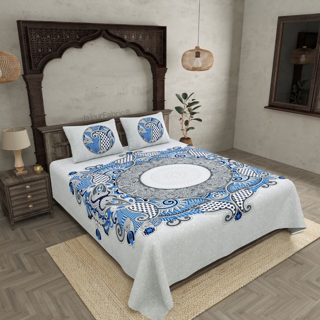 Cosmic Kolam Royal Blue Double Bedsheet