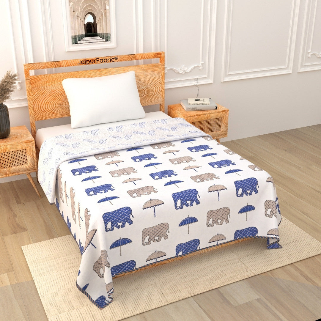 Artistic Blue Block Print 400 TC Pure Premium MulMul Cotton Single Bed Dohar