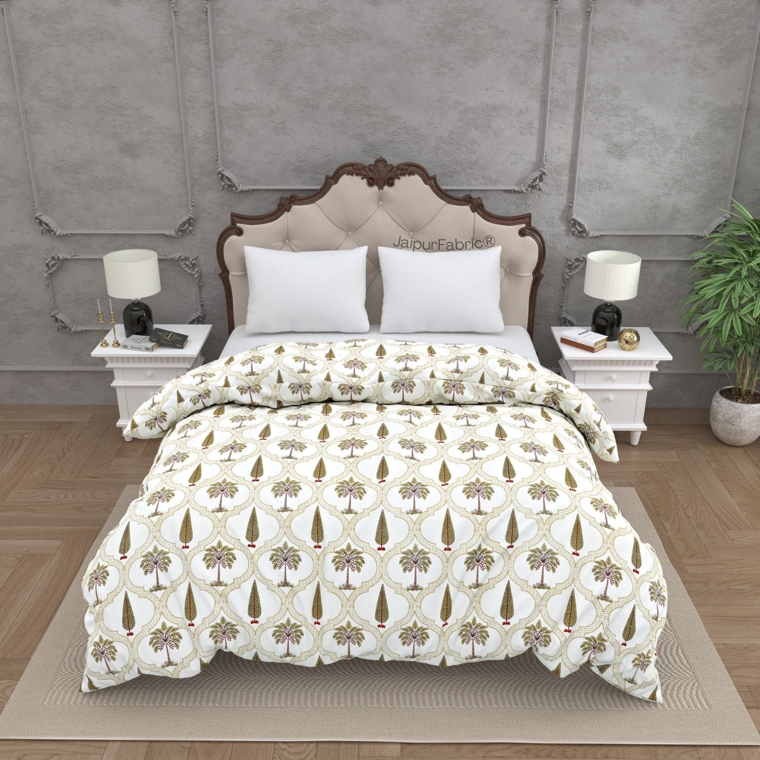 Pinklay Mocha Brown Delight Floral Jaipuri Hand Block Print Double Bed Quilt
