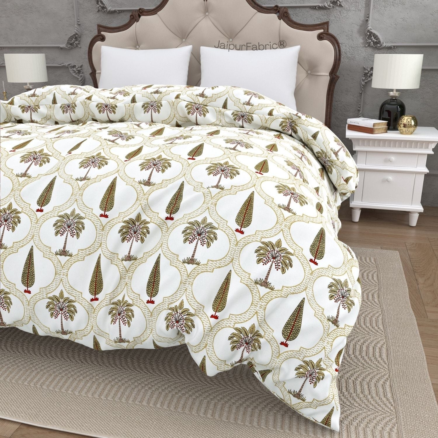 Pinklay Mocha Brown Delight Floral Jaipuri Hand Block Print Double Bed Quilt