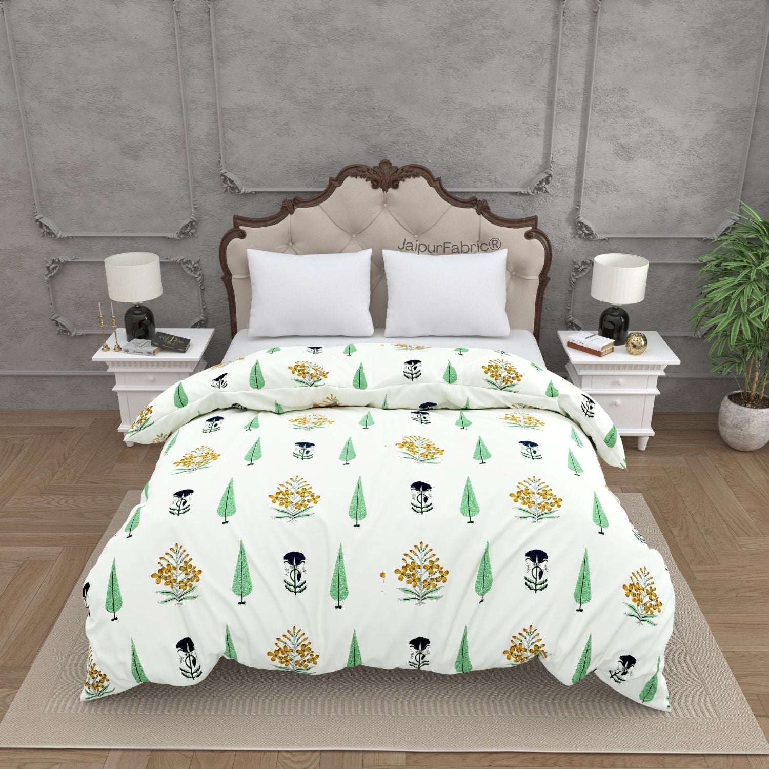 Vintage Flora Hand Block 100% Cotton Premium Double Bed Quilt