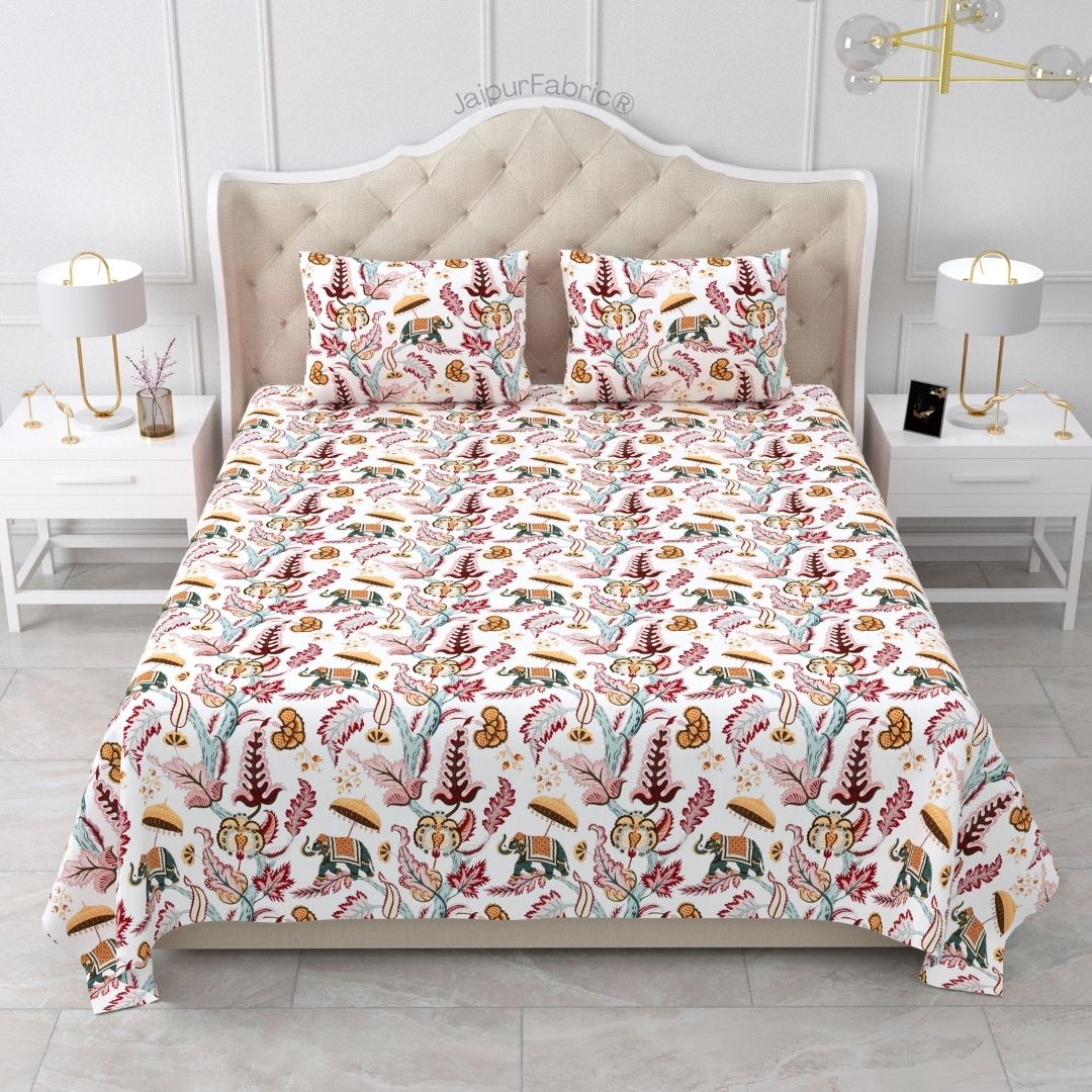 Elephant Paradise Sandstone Beige Pure Cotton King Size Bedsheet