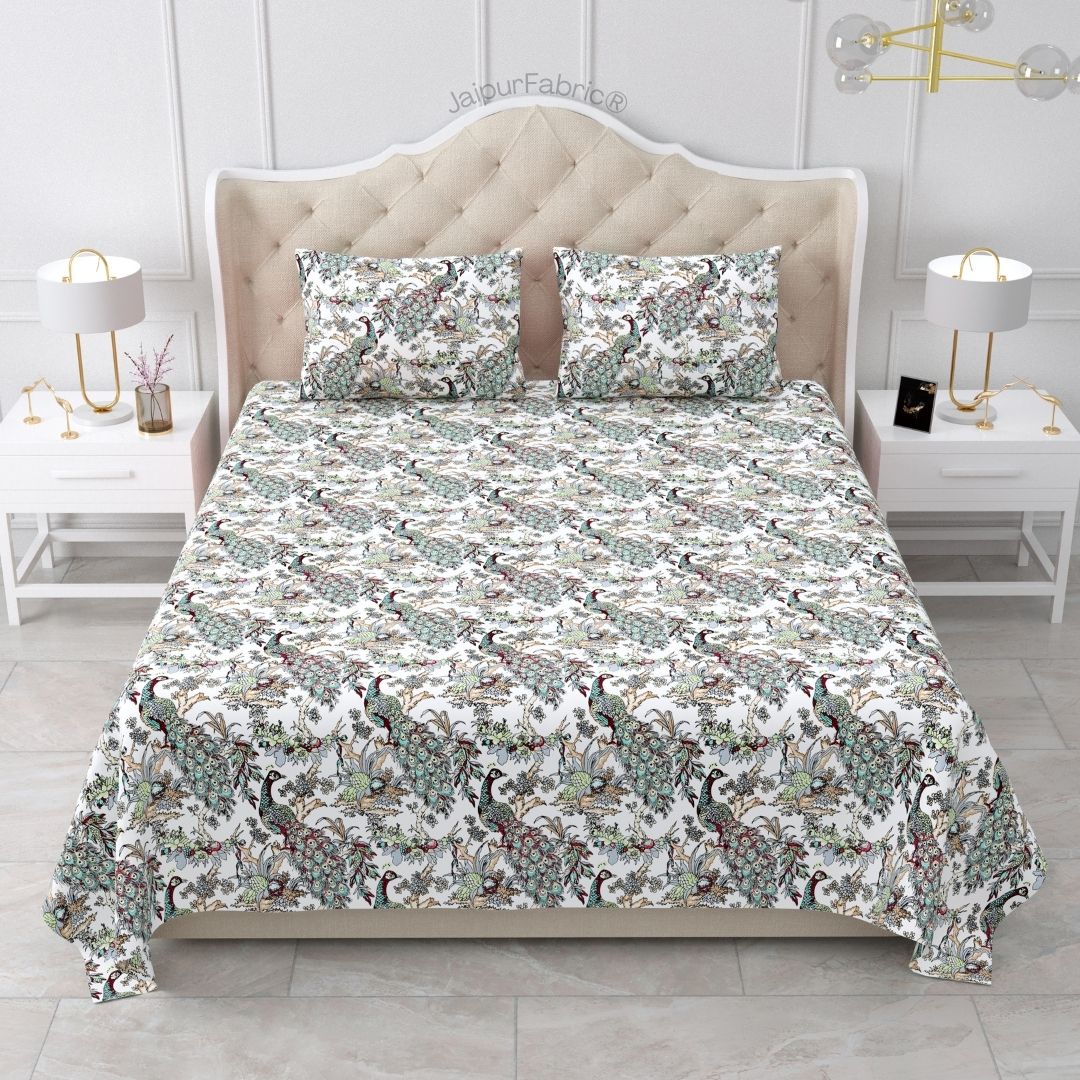 Mayura Royal Feather Mint Garden Pure Cotton King Size Bedsheet