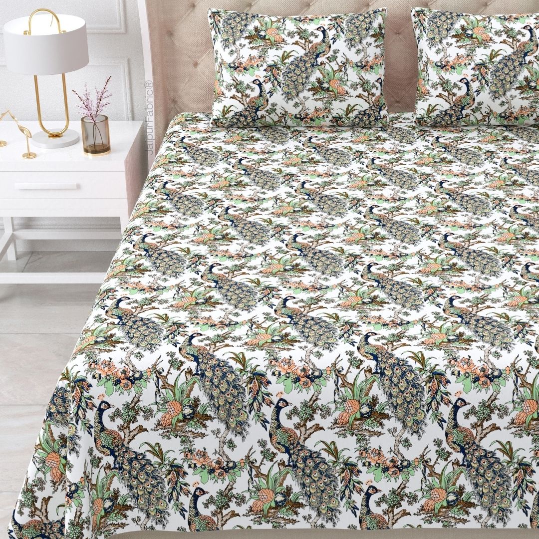 Mayura Royal Feather Ivory Harmony Pure Cotton King Size Bedsheet