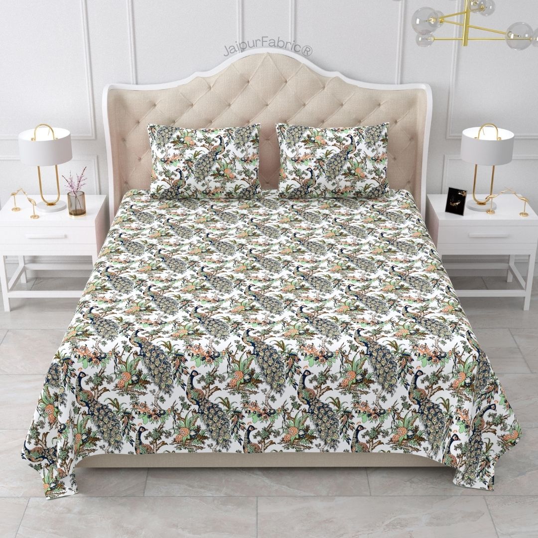 Mayura Royal Feather Ivory Harmony Pure Cotton King Size Bedsheet
