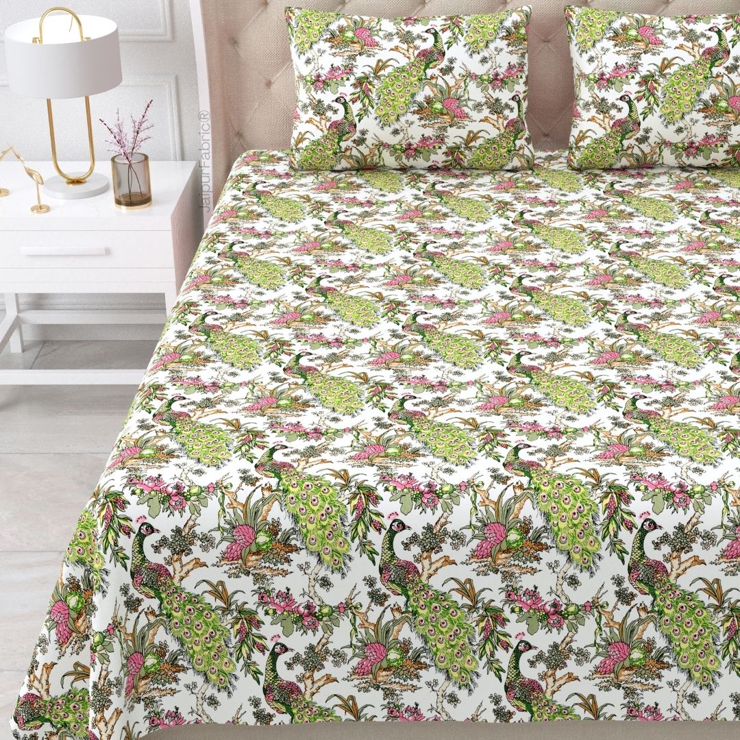 Mayura Royal Feather Pink Grove Pure Cotton King Size Bedsheet