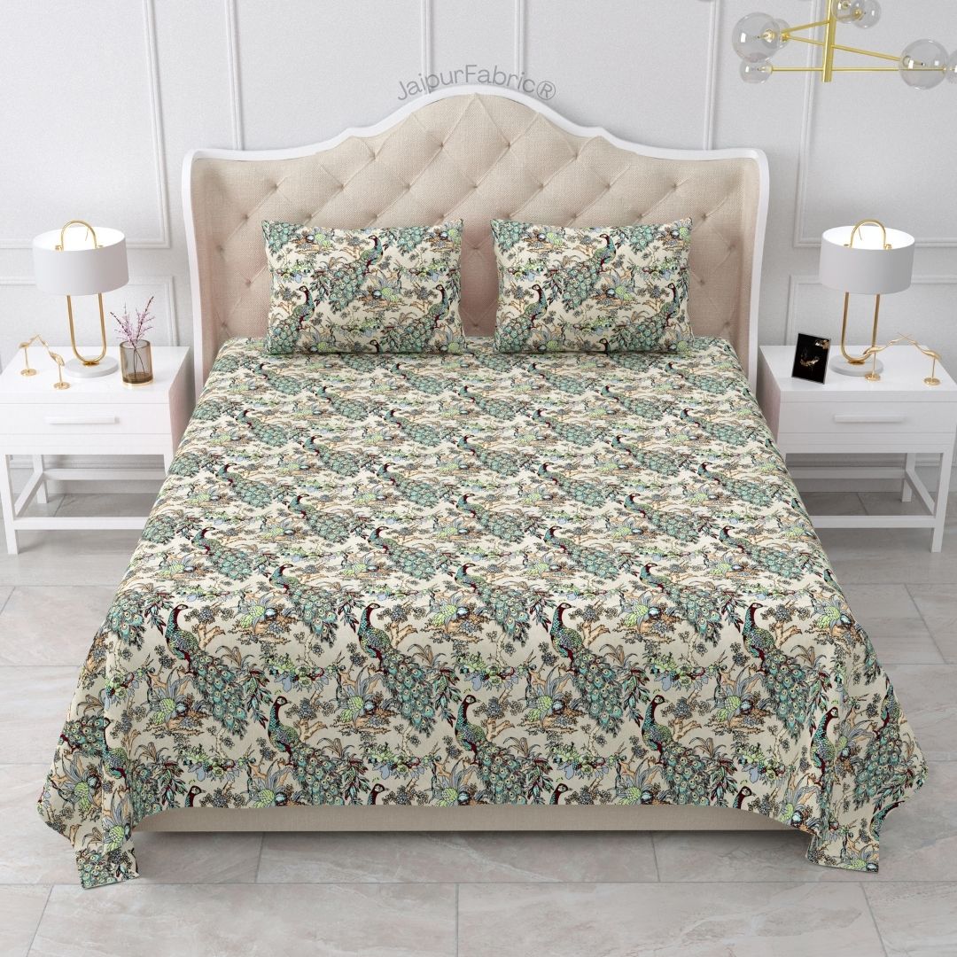 Mayura Royal Feather Sandstone Shade Pure Cotton King Size Bedsheet