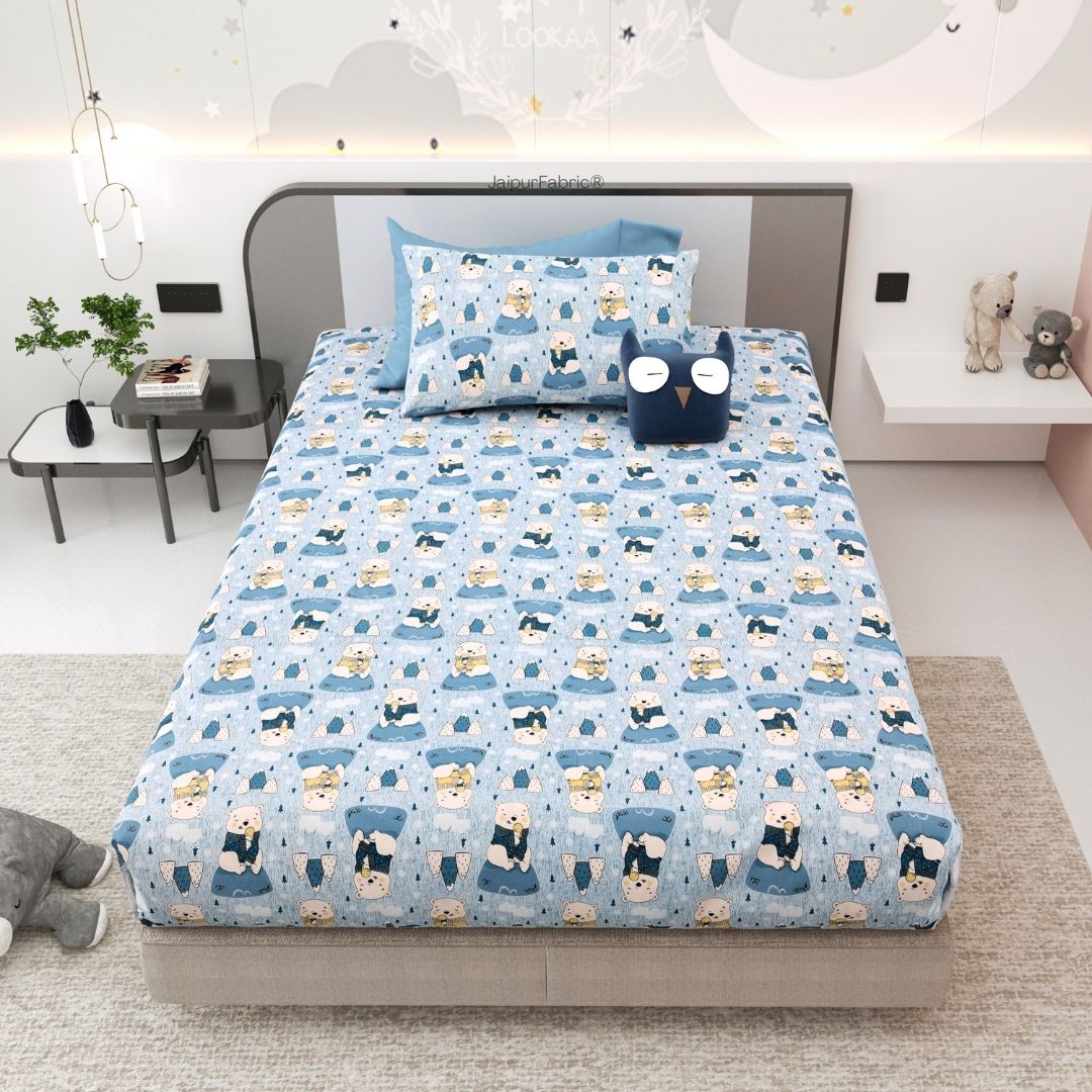 Artist of the Future Icy Blue Soft Cotton Kids Bed Sheet Combo of 2