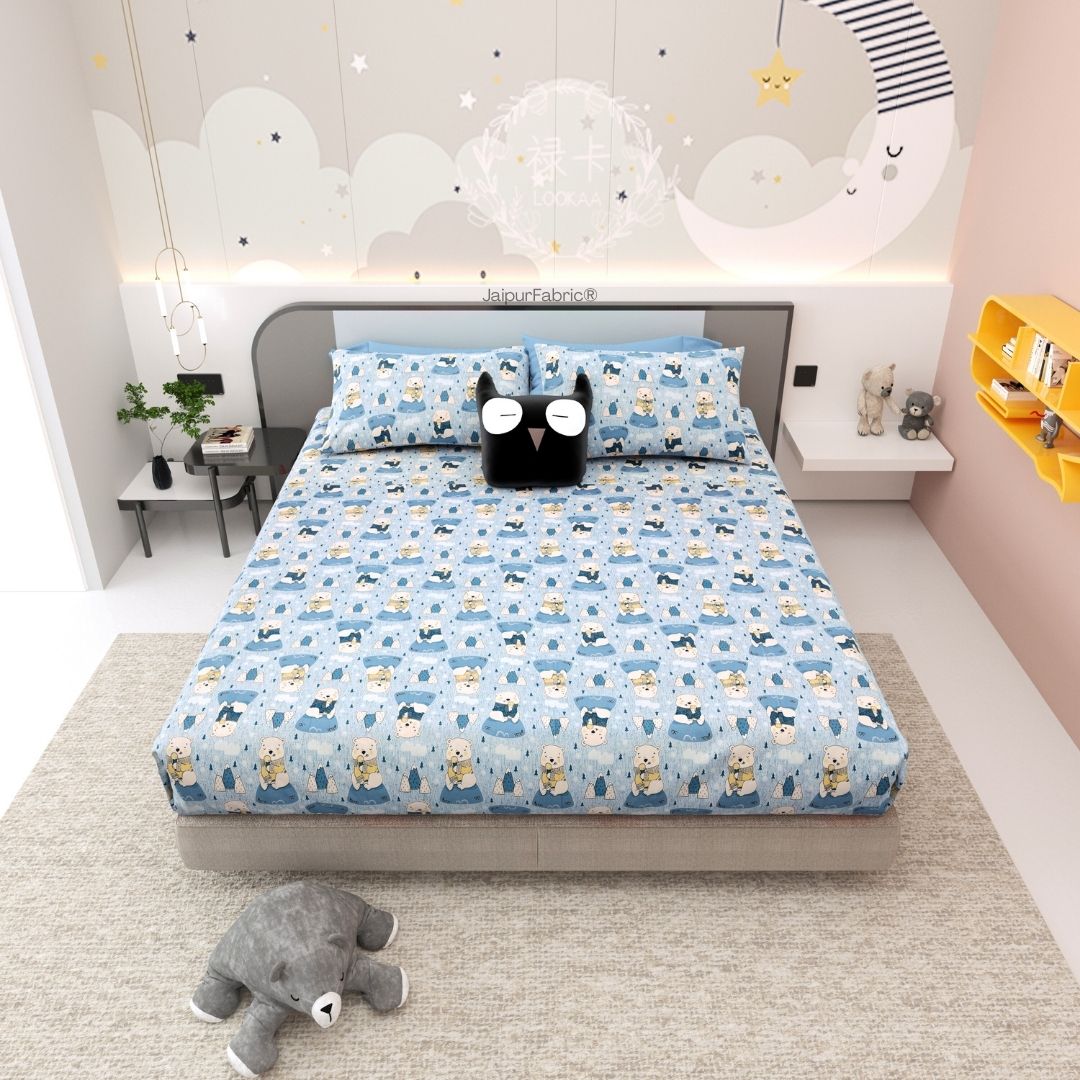 Artist of the Future Icy Blue Soft Cotton Kids Bed Sheet Combo of 2