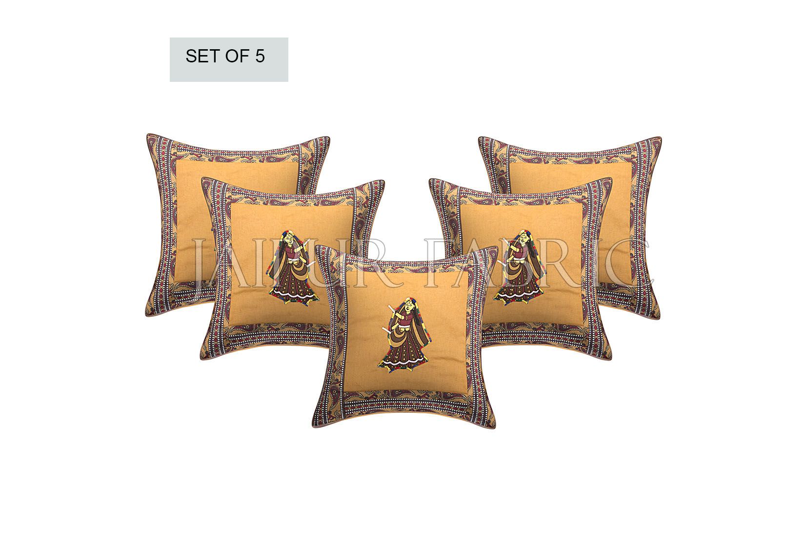 Brown Dance Design Patchwork & Applique Cushion Cover