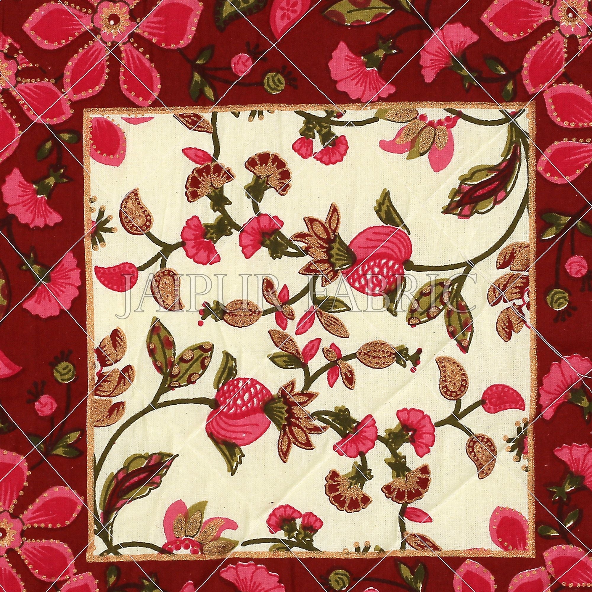 Maroon Base Pink Flower Pattern Cotton Cushion Cover