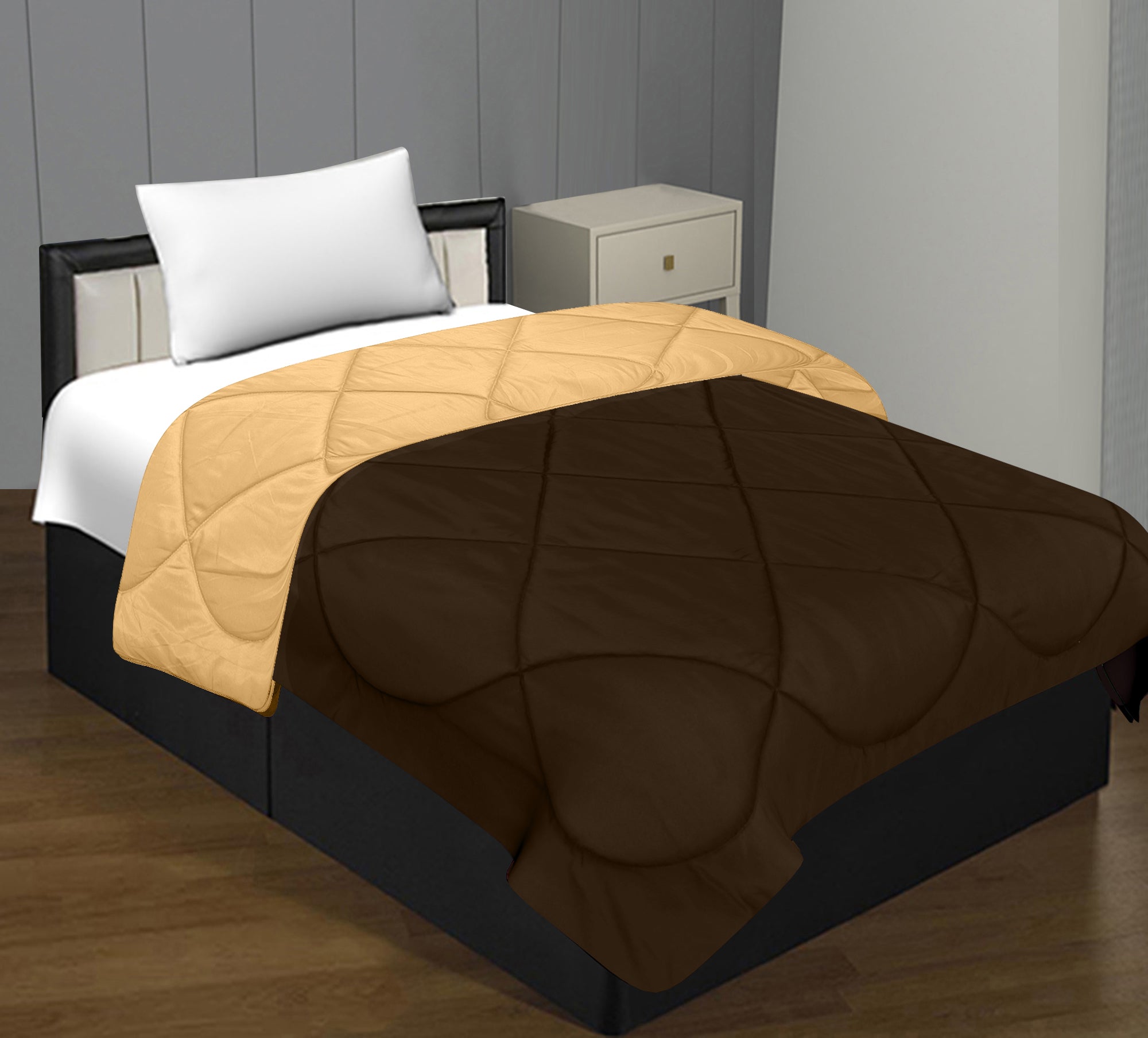 Dark Brown-Off White Single Bed Comforter