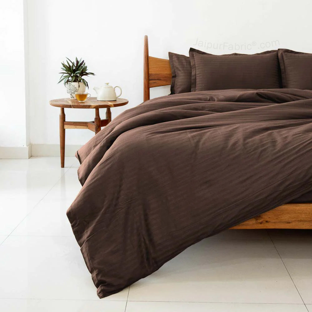 Dark Brown Satin Stripes Matching Bedsheet and Comforter SET of 4 Bed in a Bag