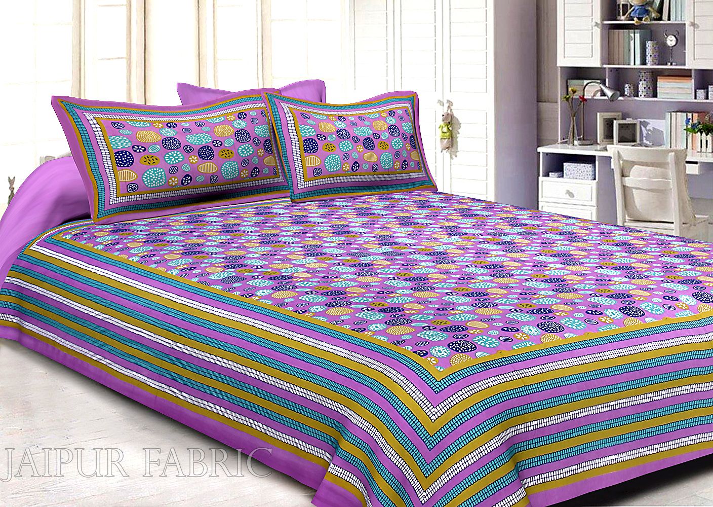 Plum Border Plum Base Stone Pattern Screen Print Cotton Double Bed Sheet