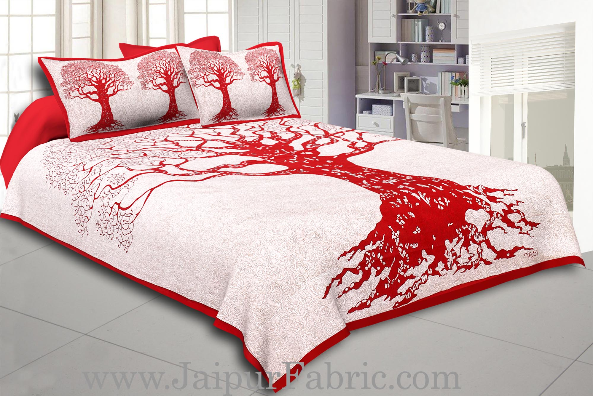 Big Tree Pattern Super Fine Cotton Double Bedsheet Combo of 4