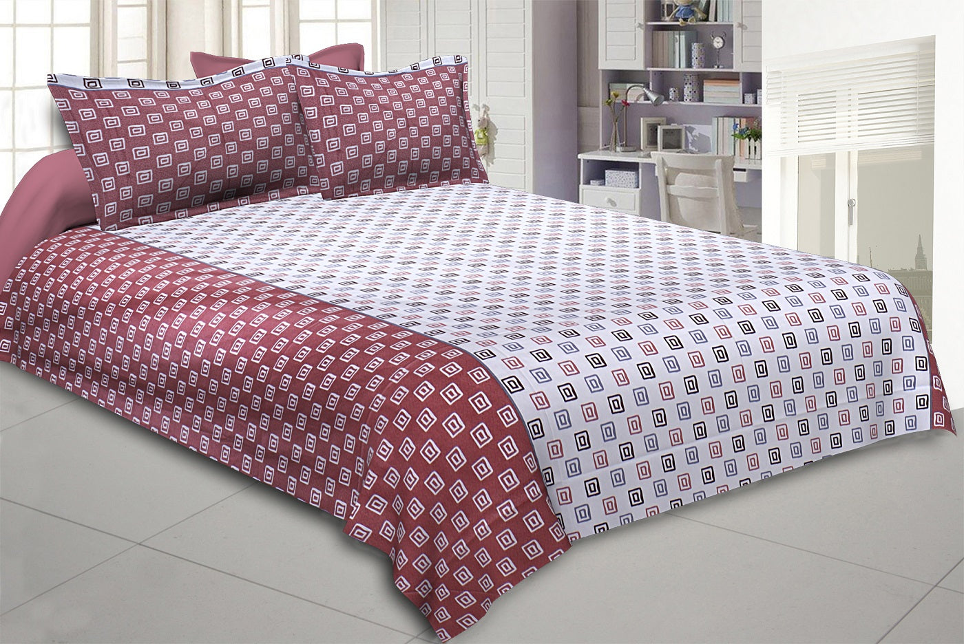Designer's Dream Multicolor Double Bed Set with 8 Pillow Covers