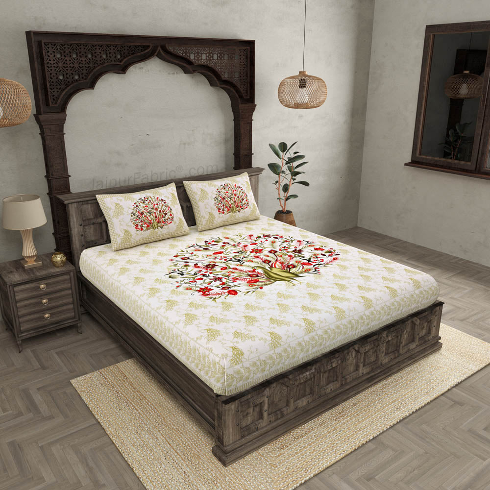 Dancing Peacock Pure Cotton Double Bedsheet – Choose Your Favorite Color