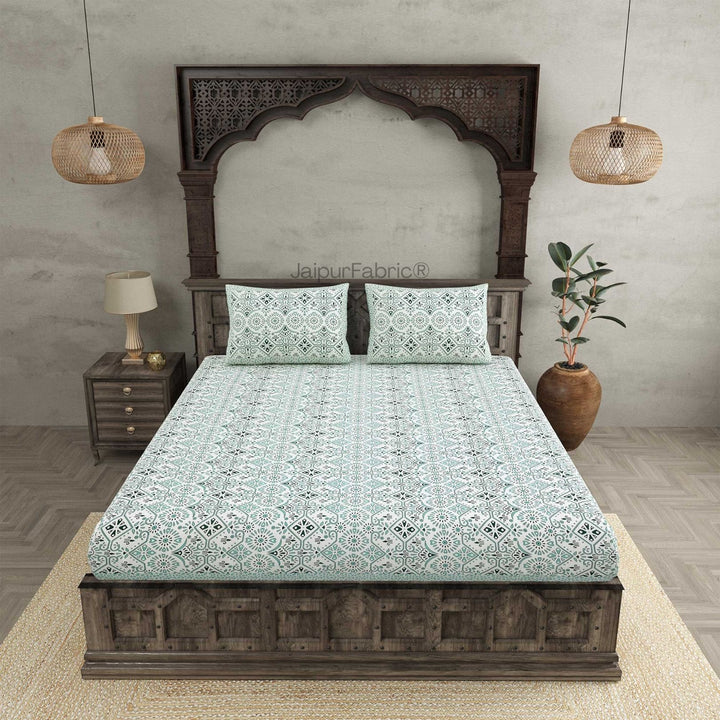 Showering Festivities Green Peach and Blue Pure Cotton Double Bedsheet Combo of 3