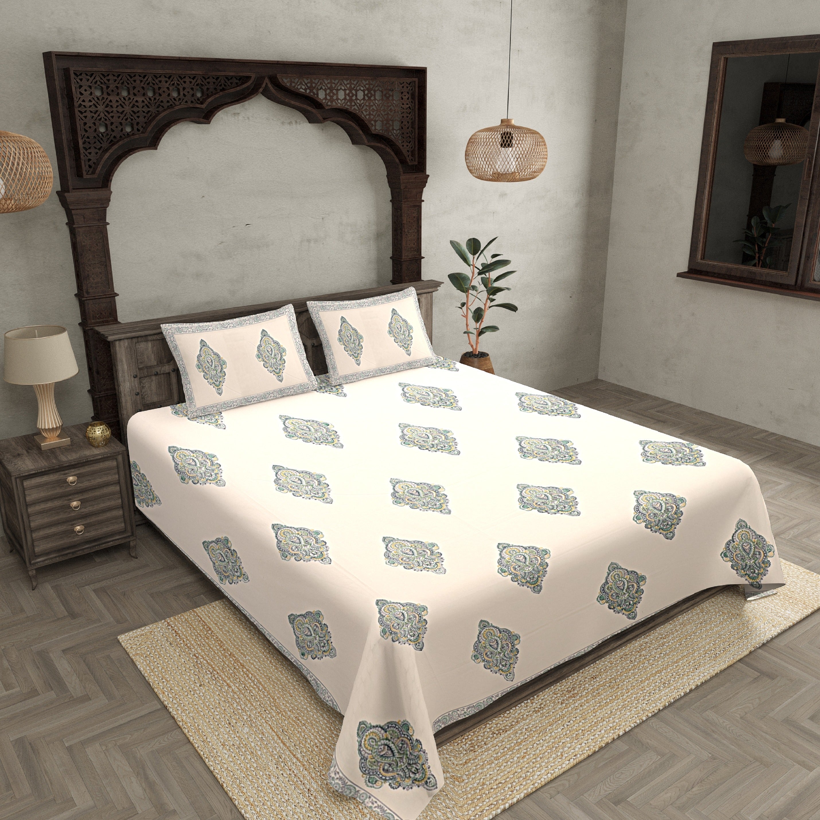 Double Bedsheet Smooth Touch Cotton Paisley Print With Two Pillow Cober