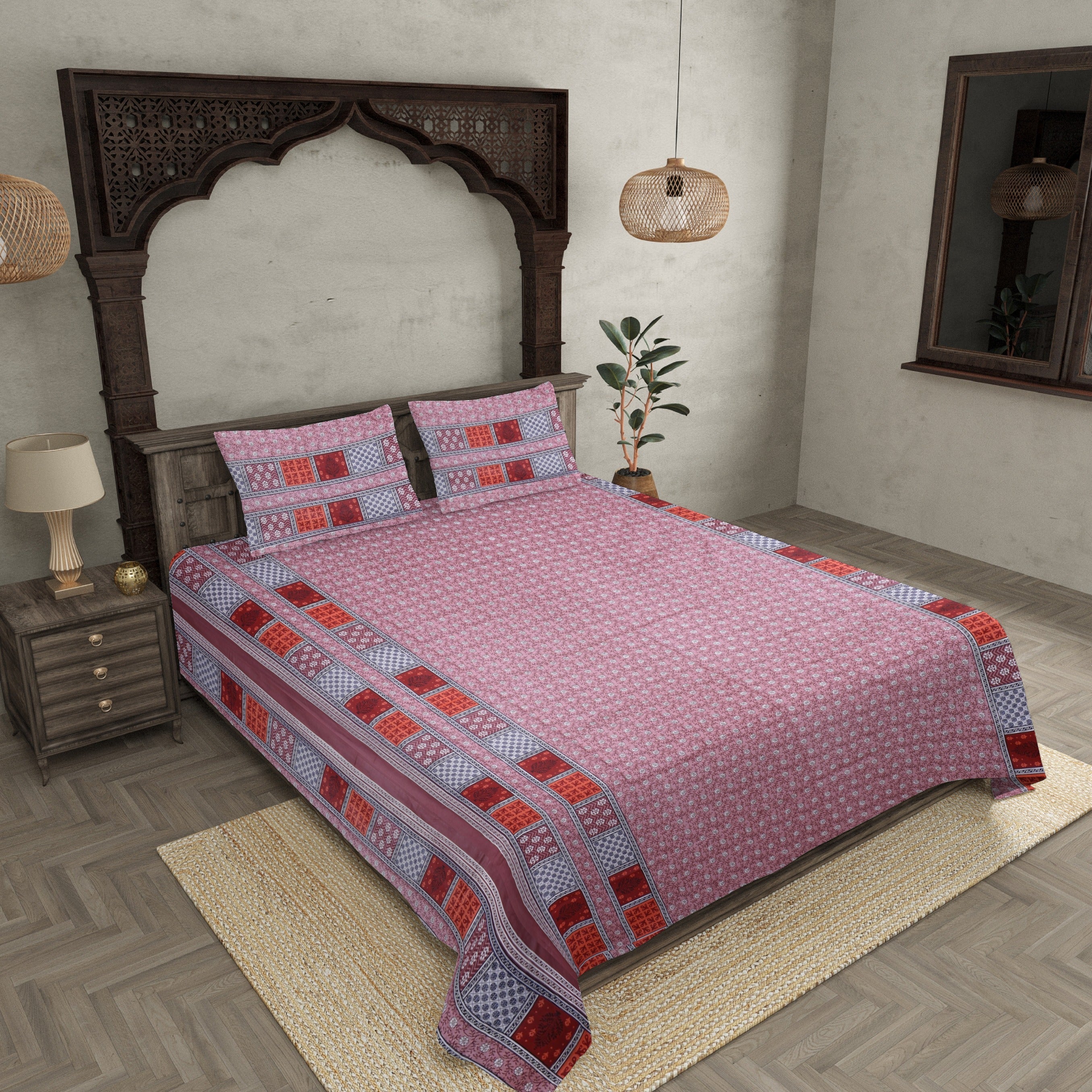 Pure Cotton Taffy Color Small Floral Jaipuri Procian Bedsheet