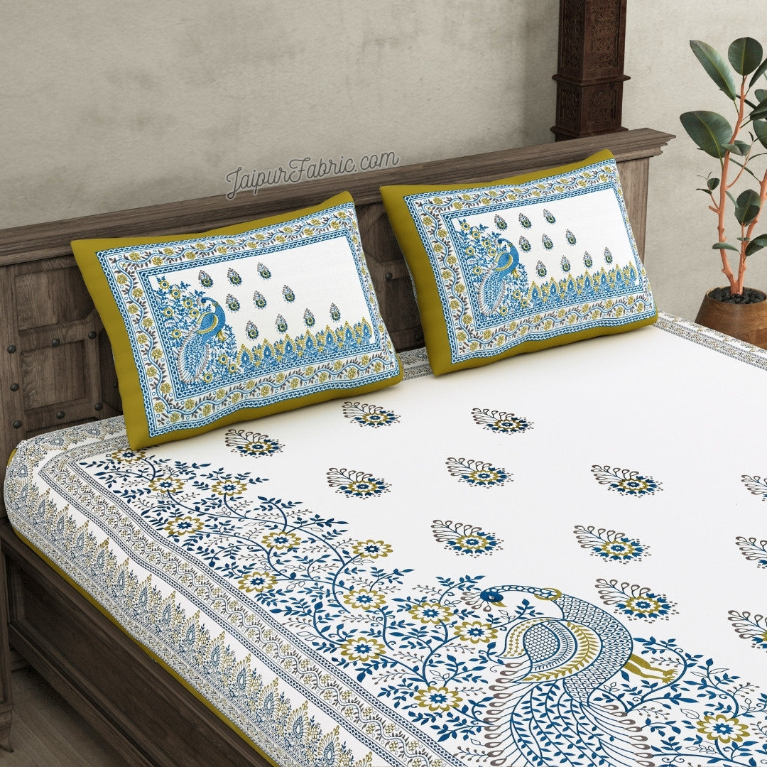 Artistic Beauty Contrast Green King Size 10 Feet Wide Premium Cotton Bed Sheet