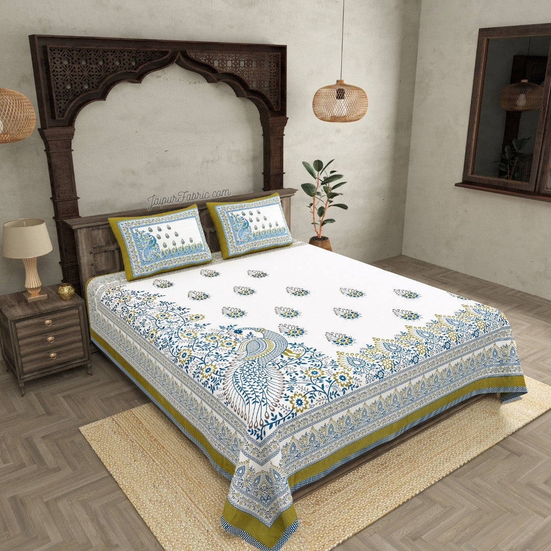 Artistic Beauty Contrast Green King Size 10 Feet Wide Premium Cotton Bed Sheet