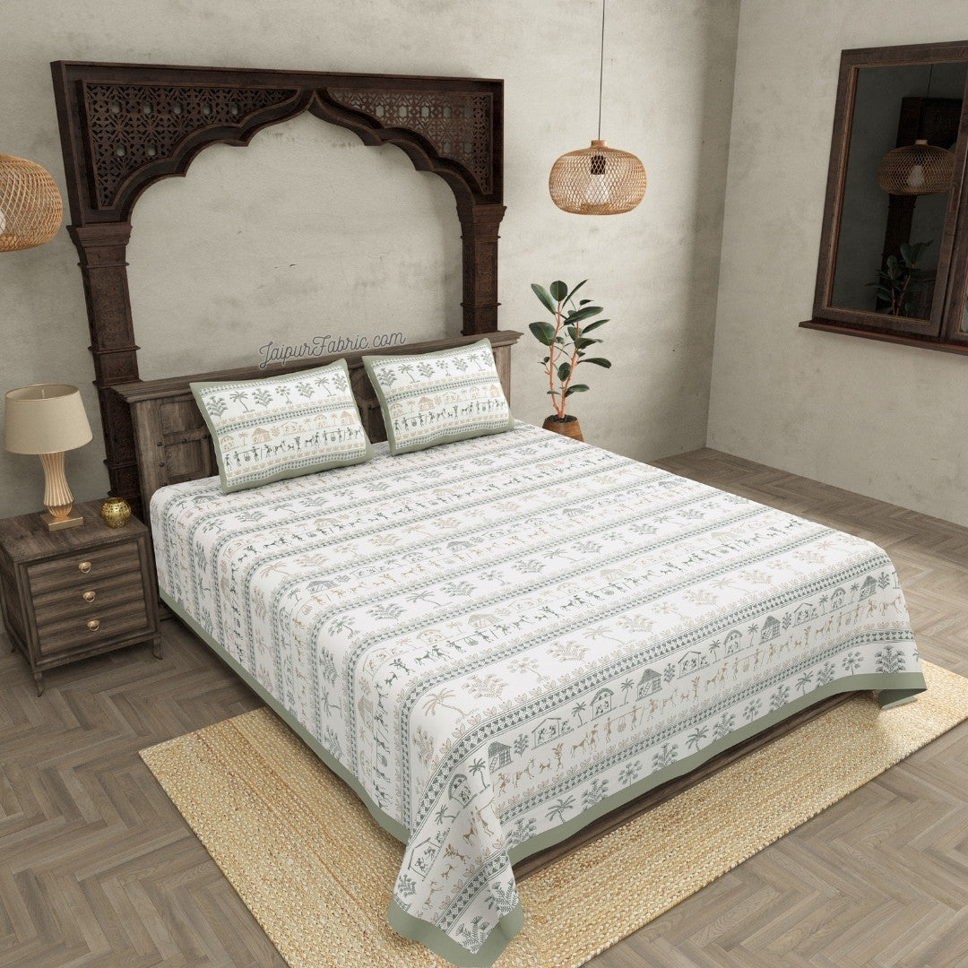 Bedsheet.com® Urban Tribals Mint Green Super King Size 10 Feet Wide Premium Cotton Bed Sheet