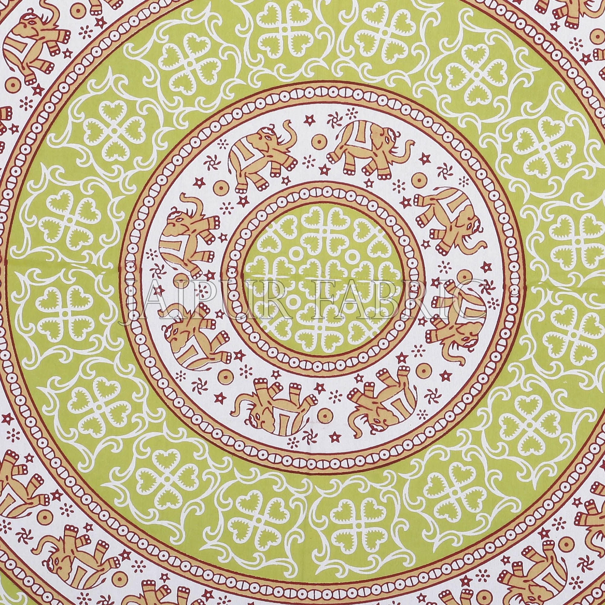 Dark Khaki Border Circle Elephant Pattern Screen Print Cotton Double Bed Sheet