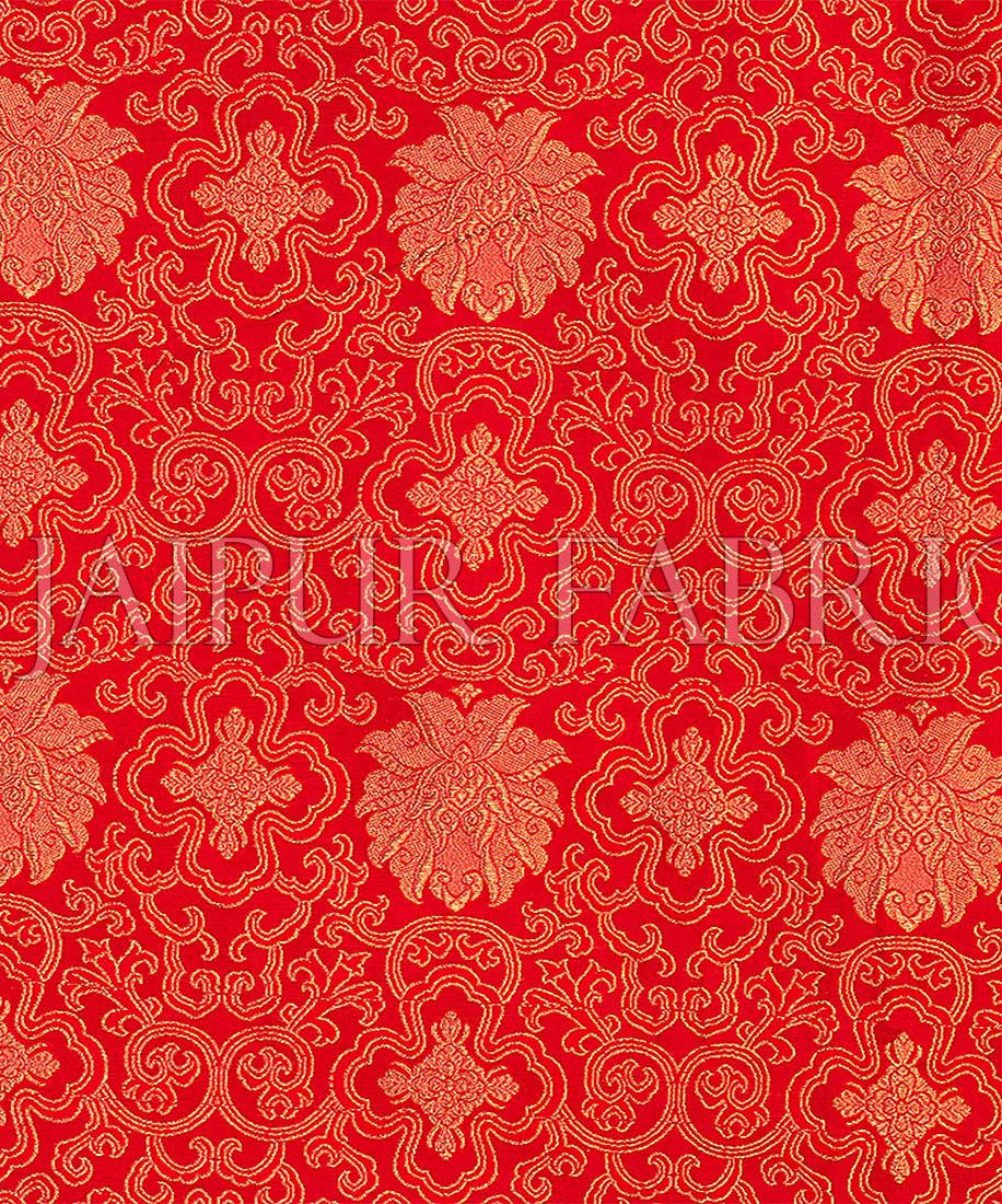 Red Rajasthani Zari Embroidered Lace Work Silk Double Bed Sheet