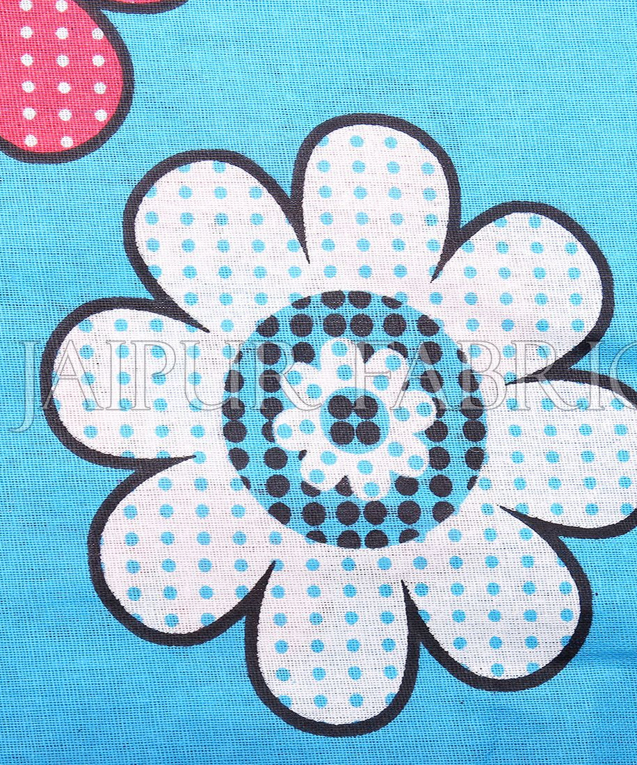 Blue Base Dotted Flower Print Double Bed Sheet