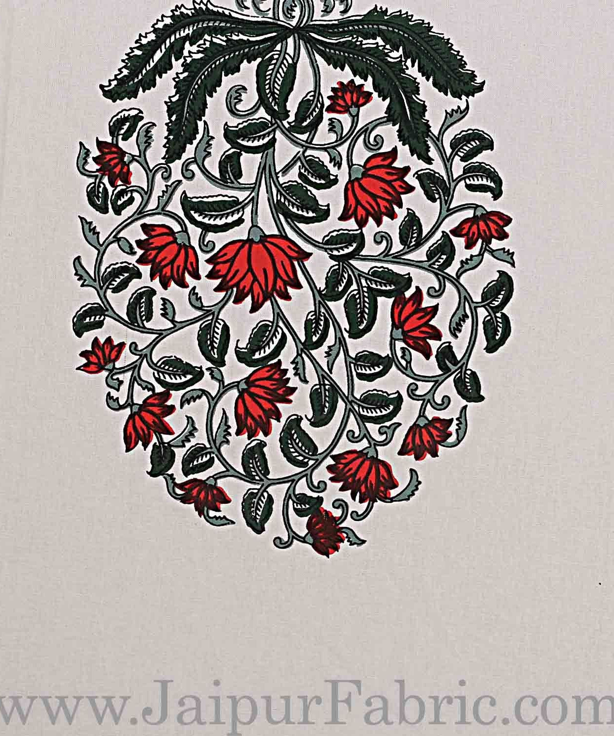 Double Bedsheet Grey  Border  Fine Cotton Red Floral   Print