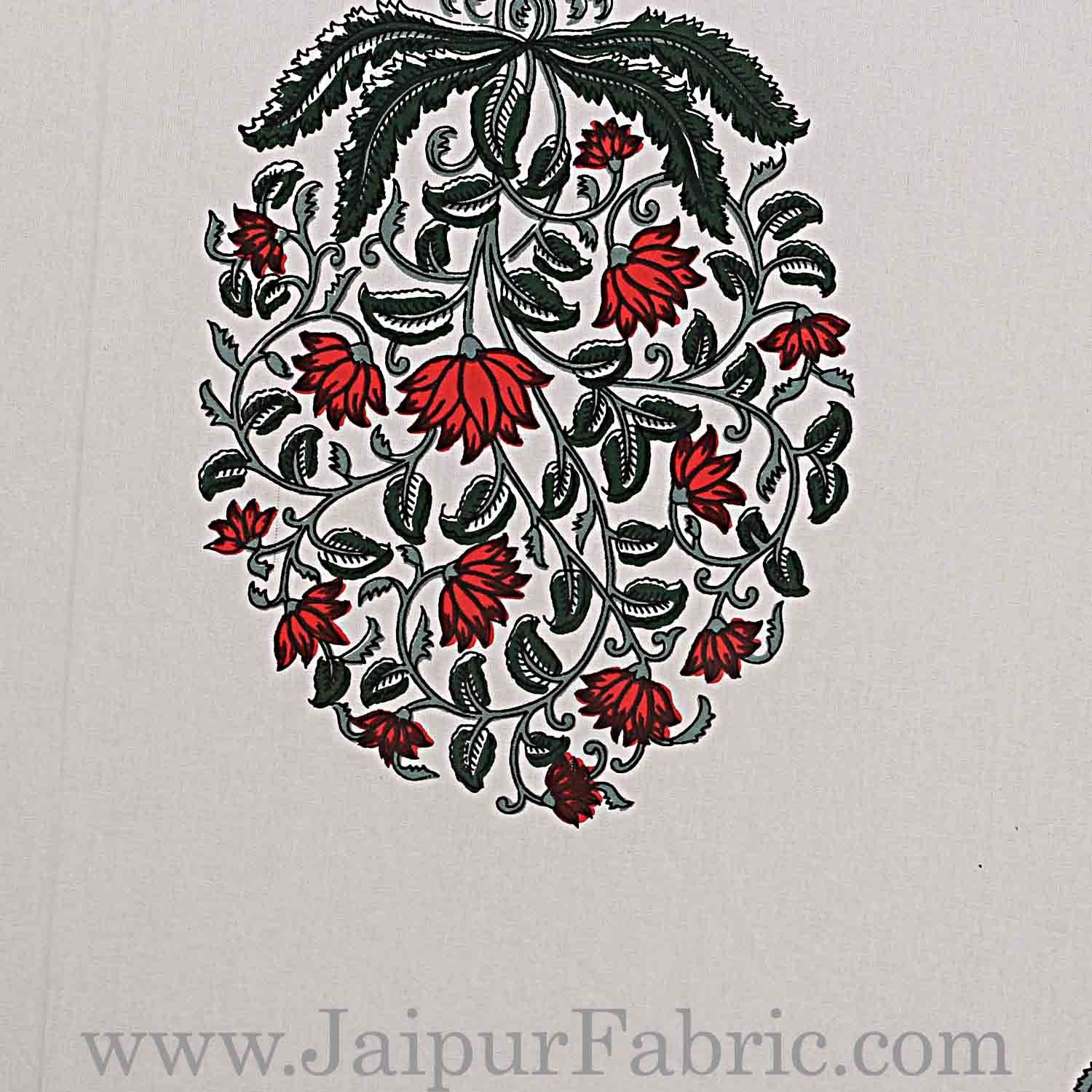 Double Bedsheet Grey  Border  Fine Cotton Red Floral   Print