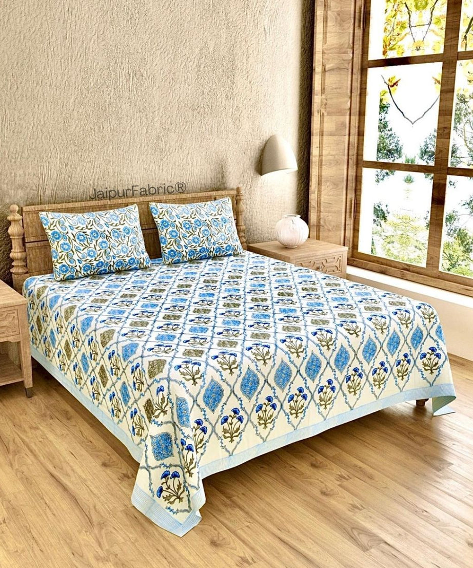 Ultra Premium Block Print 400 TC Pure Cotton King Size Bedsheet