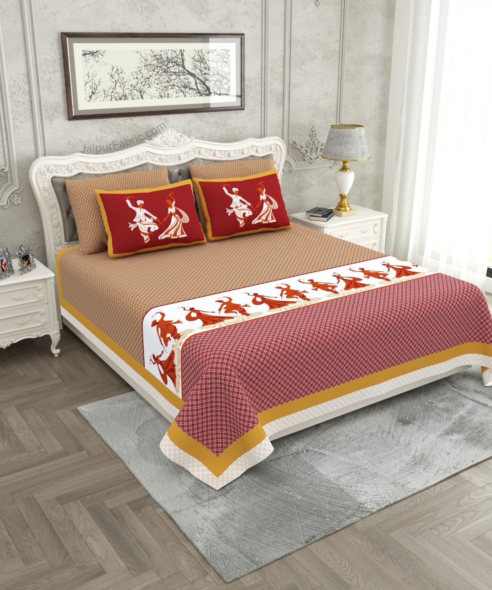 Divine Dance Red Cotton King Size Bedsheet