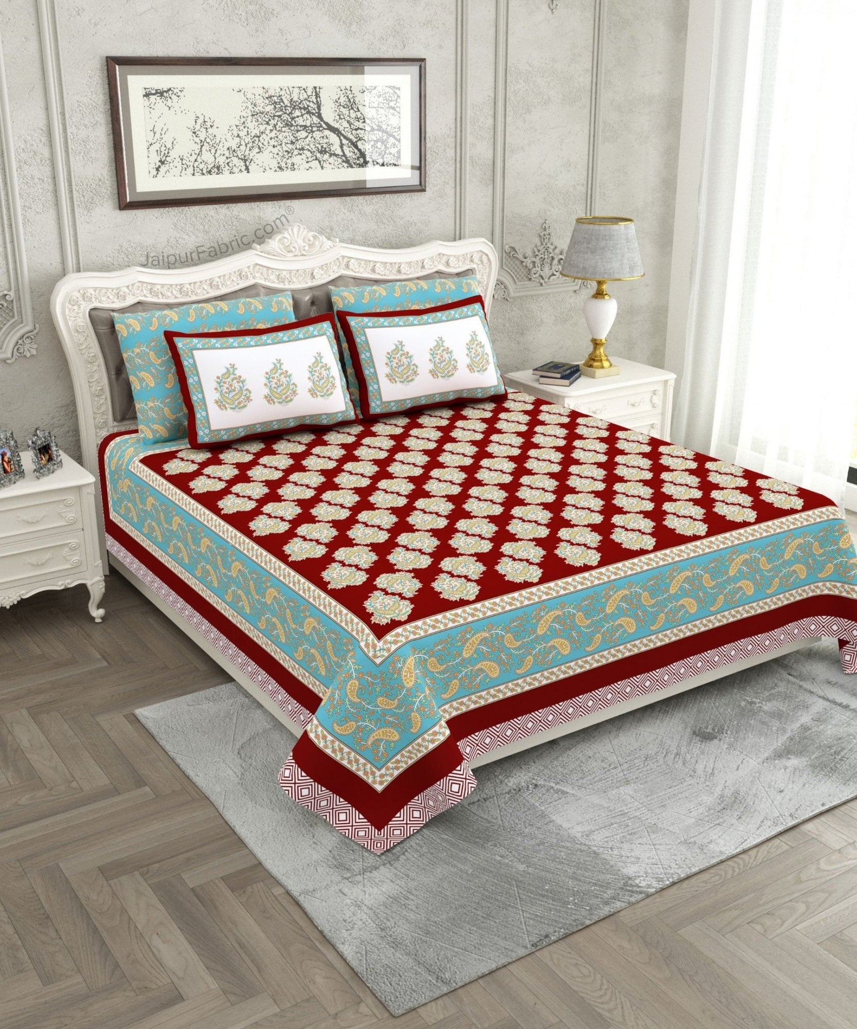 Ethnic Glow Red Cotton King Size Bedsheet