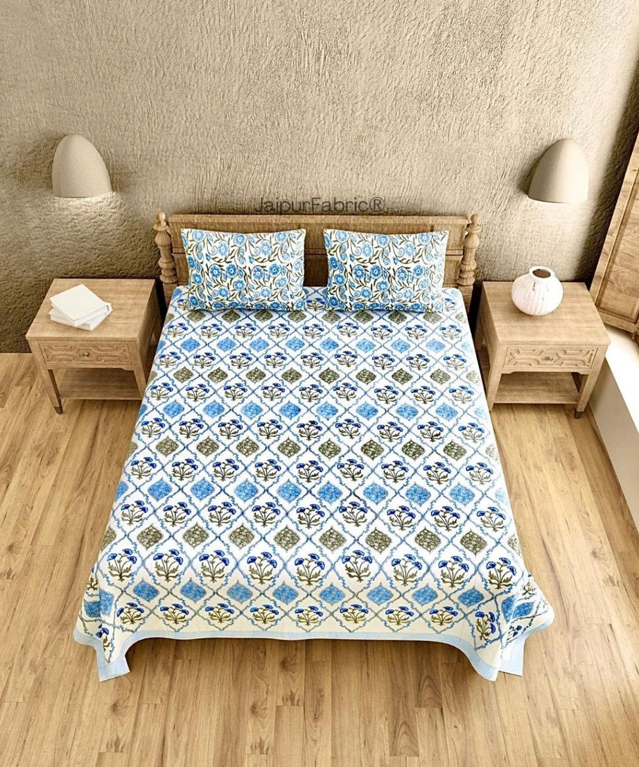 Ultra Premium Block Print 400 TC Pure Cotton King Size Bedsheet
