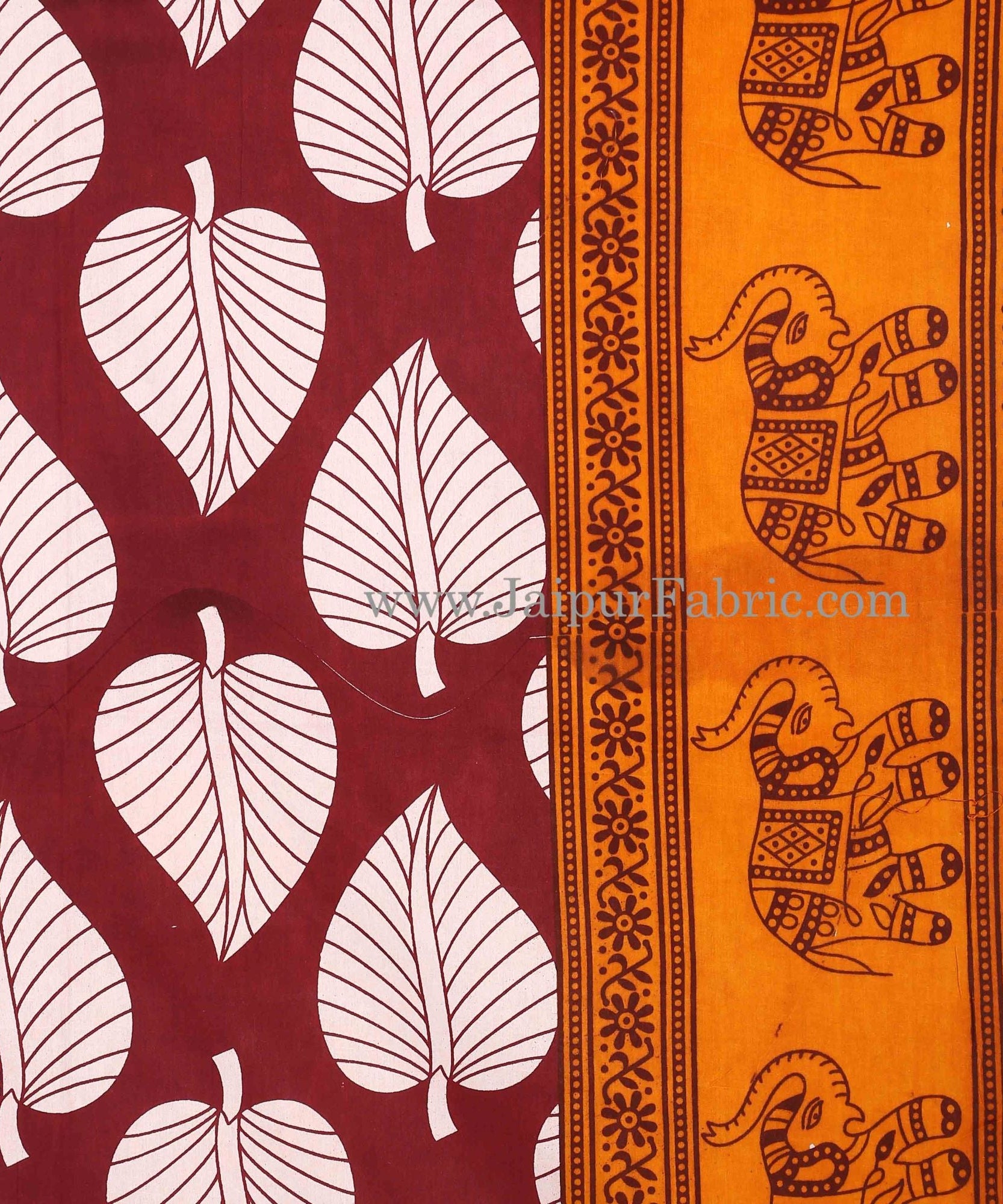 Yellow  Border With  Maroon  Paan Pattern Cotton Double Bed Sheet