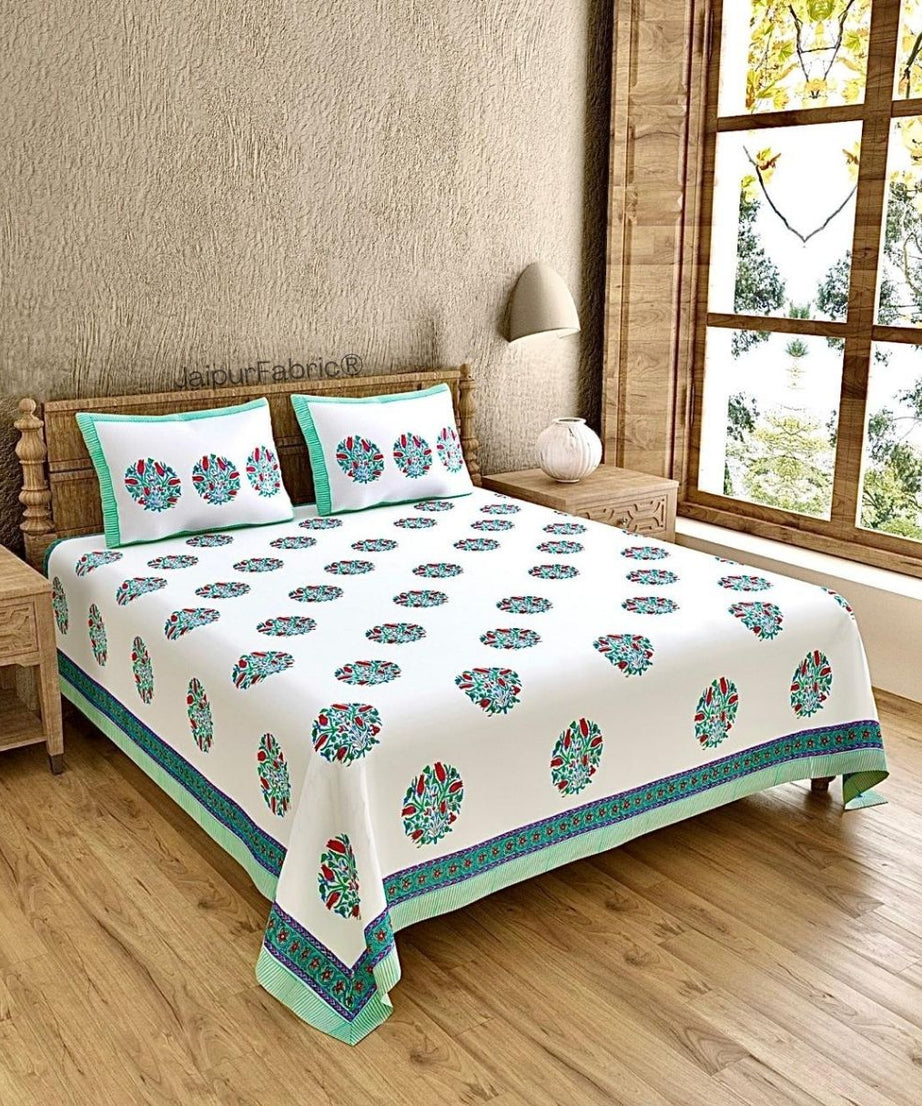 Handpicked Luxury Block Print 400 TC Pure Cotton King Size Bedsheet