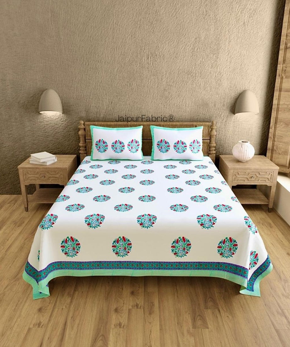 Handpicked Luxury Block Print 400 TC Pure Cotton King Size Bedsheet